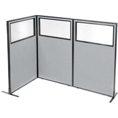 Interion By Global Industrial Interion Freestanding 3-Panel Corner Room Divider w/Partial Window 36-1/4inW x 60inH Panels Gray 695044GY